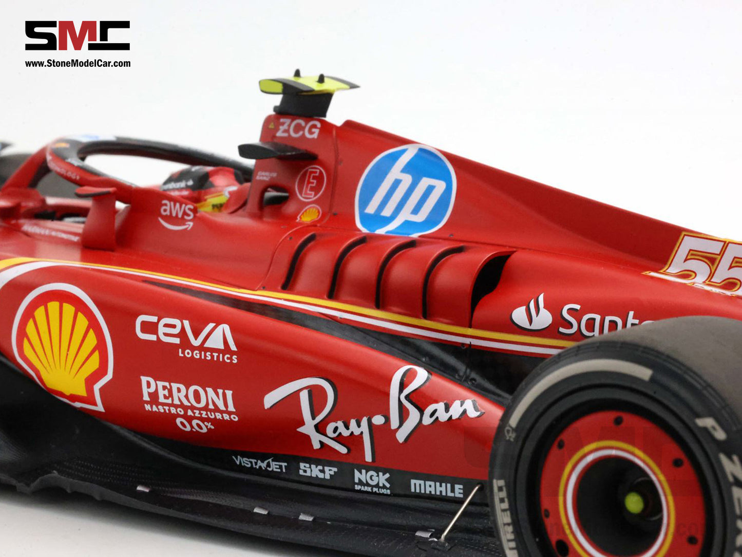 Ferrari F1 SF-24 #55 Carlos Sainz US Austin GP 2nd 2024 BBR 1:18 with Leather Base