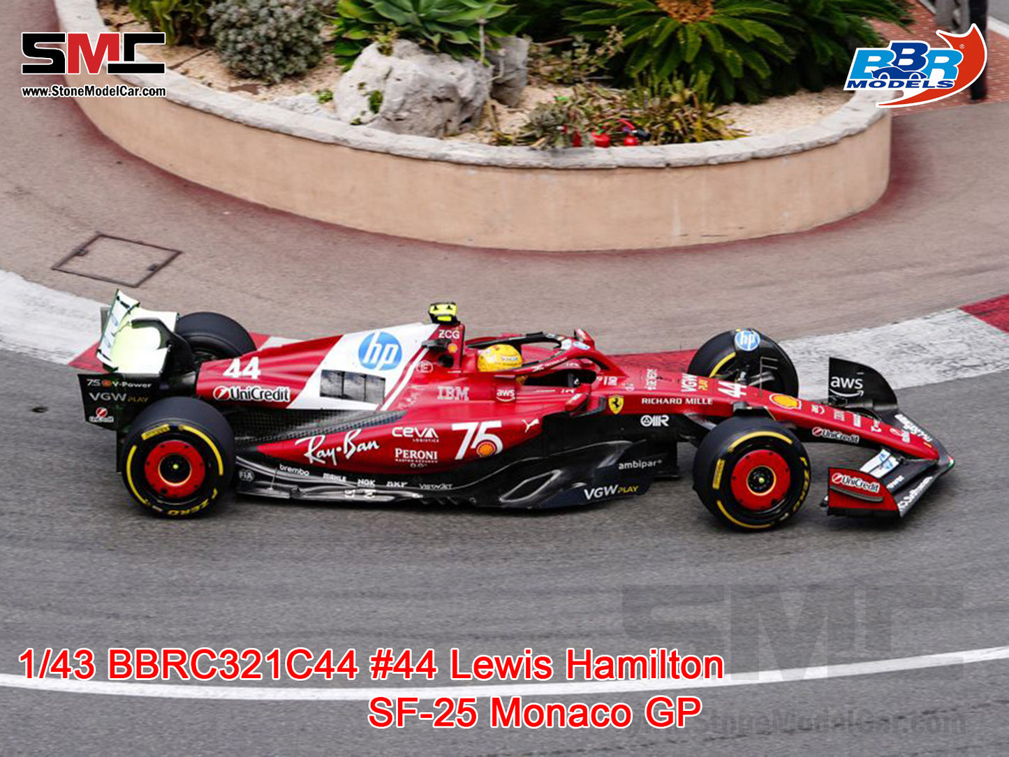 Ferrari F1 SF-25 #44 Lewis Hamilton Monaco GP 2025 Shell Special Livery BBR 1:43 BBRC321C44