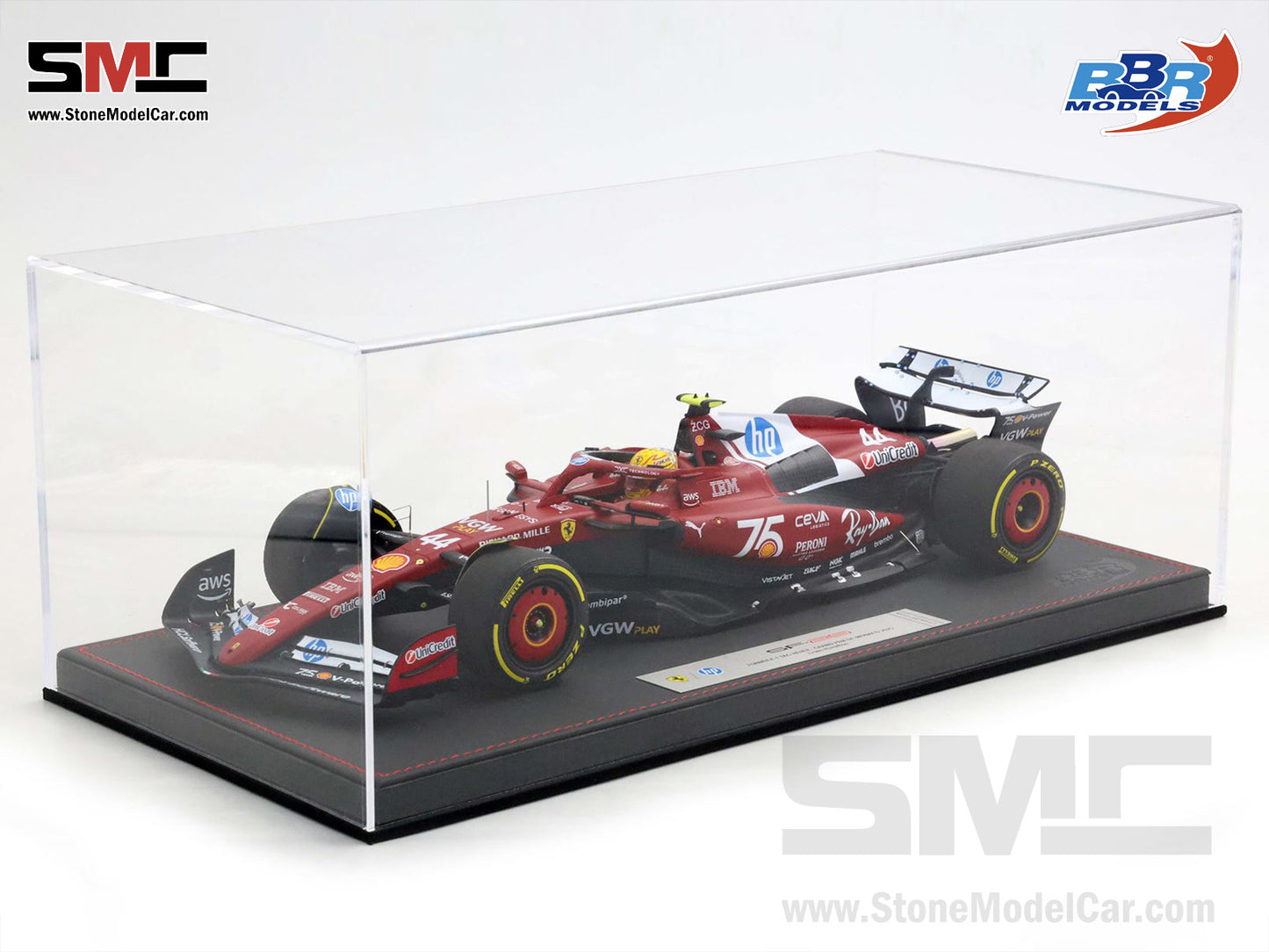 Ferrari F1 SF-25 #44 Lewis Hamilton Monaco GP 2025 Shell Special Livery BBR 1:18 with Leather Base