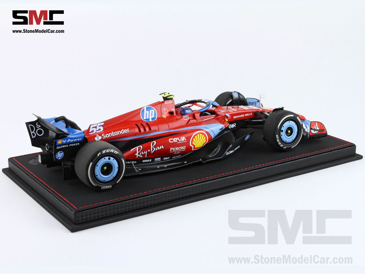 Ferrari F1 SF-24 #55 Carlos Sainz USA Miami GP 2024 BBR 1:18 with Leather Base