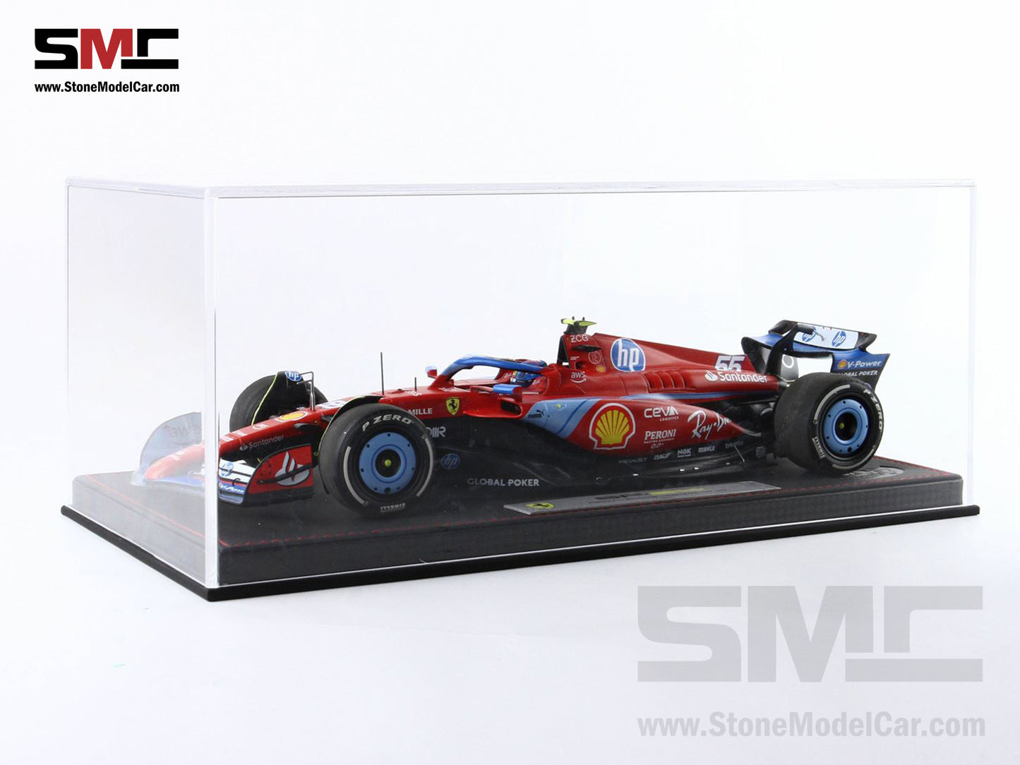 Ferrari F1 SF-24 #55 Carlos Sainz USA Miami GP 2024 BBR 1:18 with Leather Base
