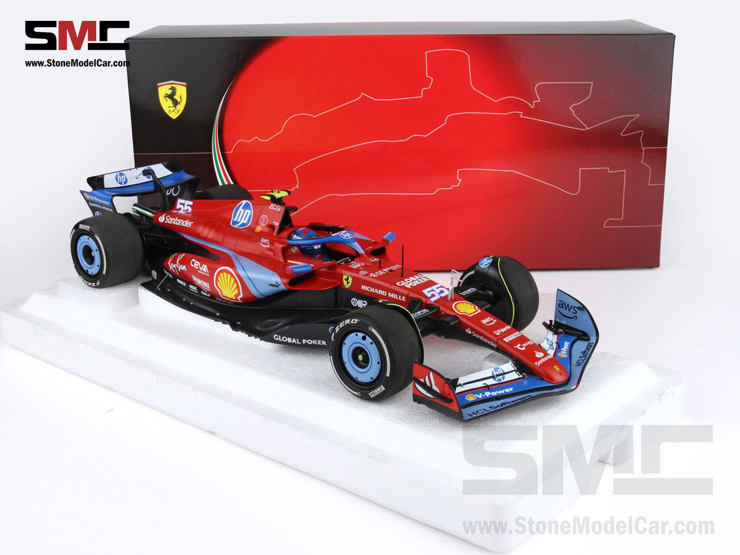 Ferrari F1 SF-24 #55 Carlos Sainz USA Miami GP 2024 BBR 1:18 Polifoam Packaging