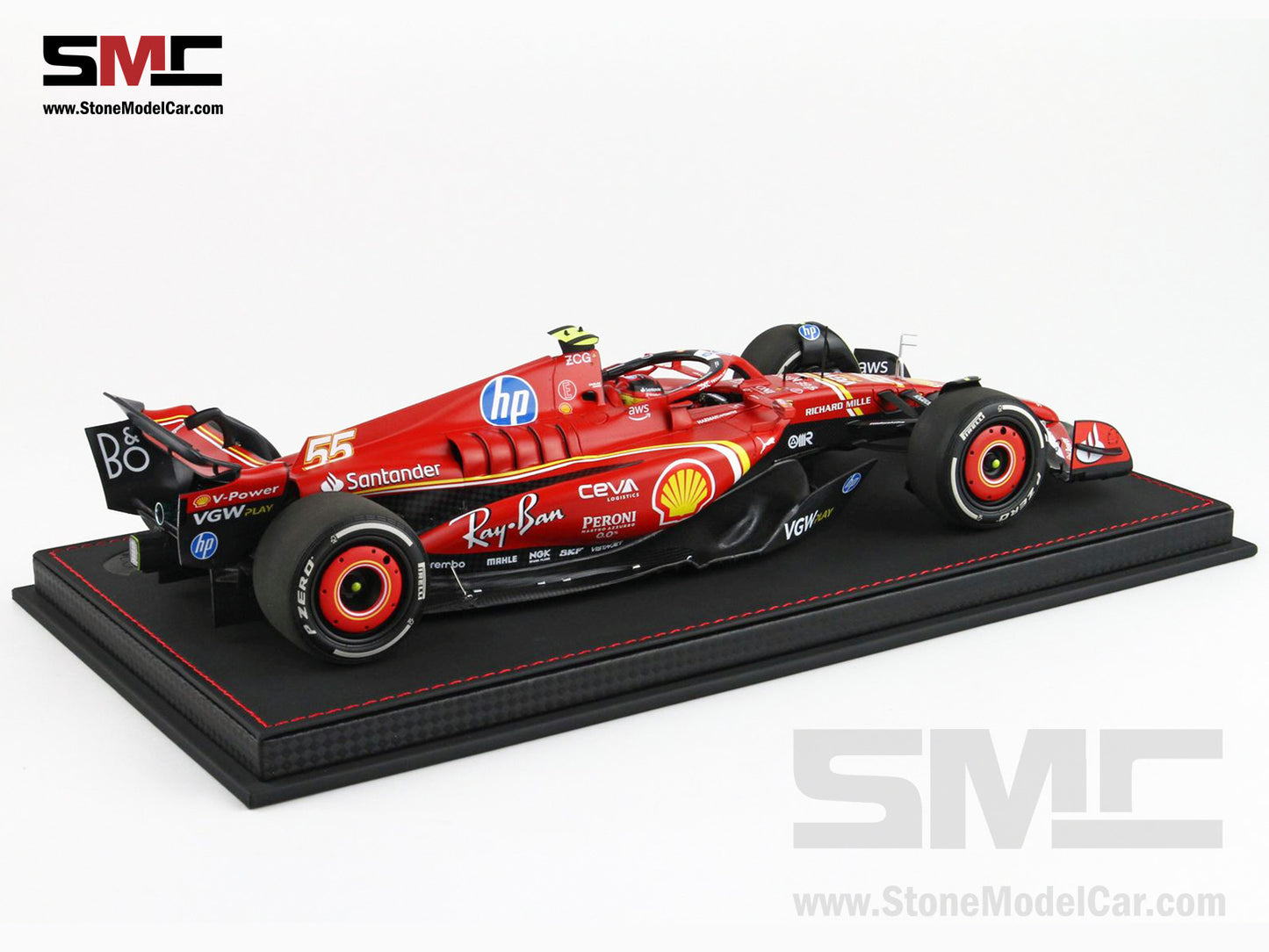 Ferrari F1 SF-24 #55 Carlos Sainz 3rd Monaco GP 2024 BBR 1:18 with Leather Base