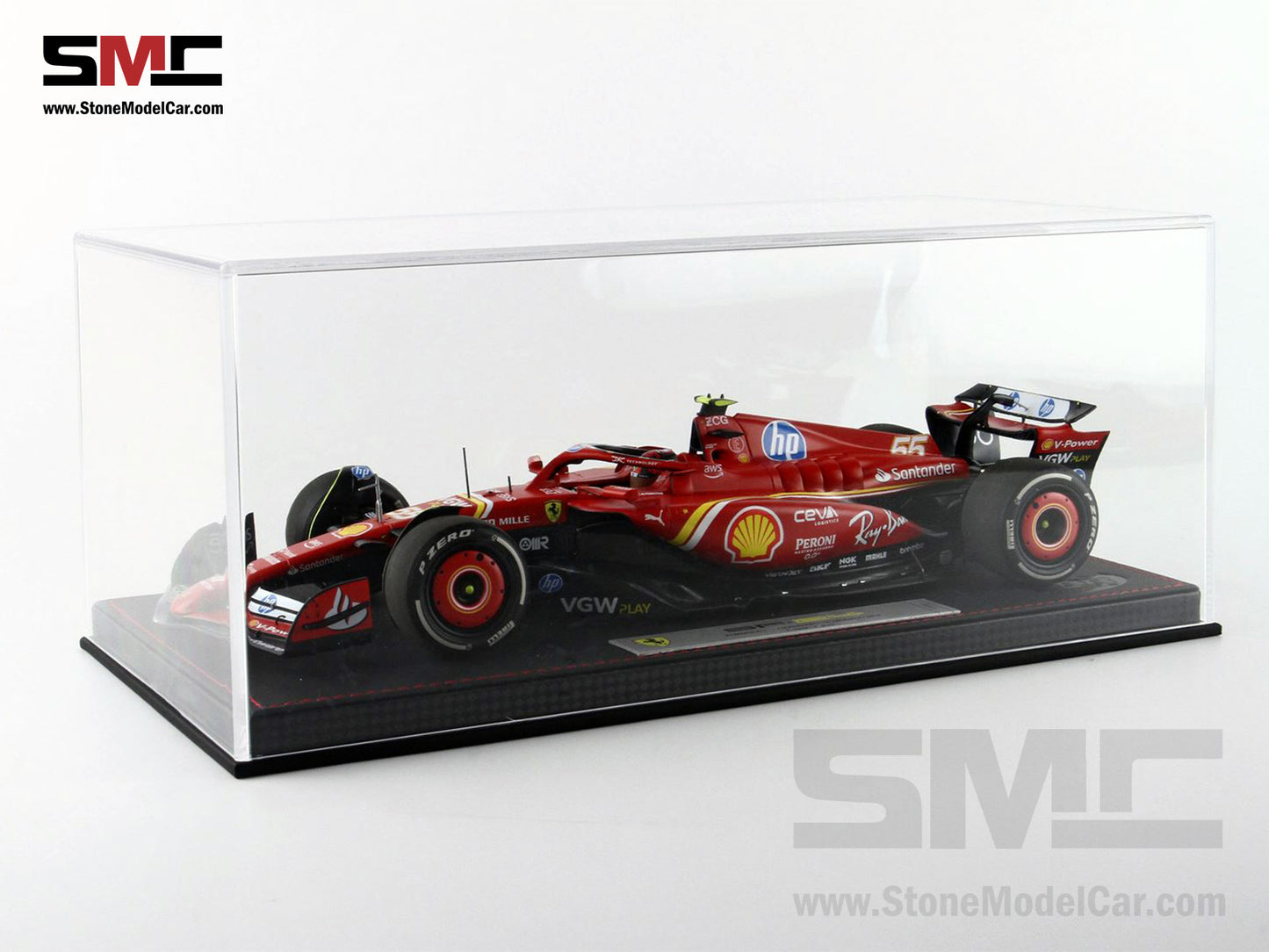 Ferrari F1 SF-24 #55 Carlos Sainz 3rd Monaco GP 2024 BBR 1:18 with Leather Base