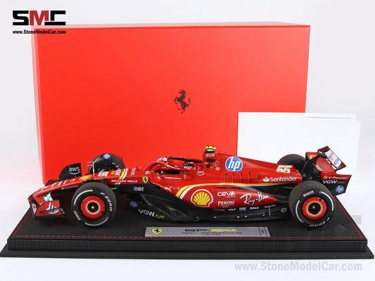 Ferrari F1 SF-24 #55 Carlos Sainz 3rd Monaco GP 2024 BBR 1:18 with Leather Base