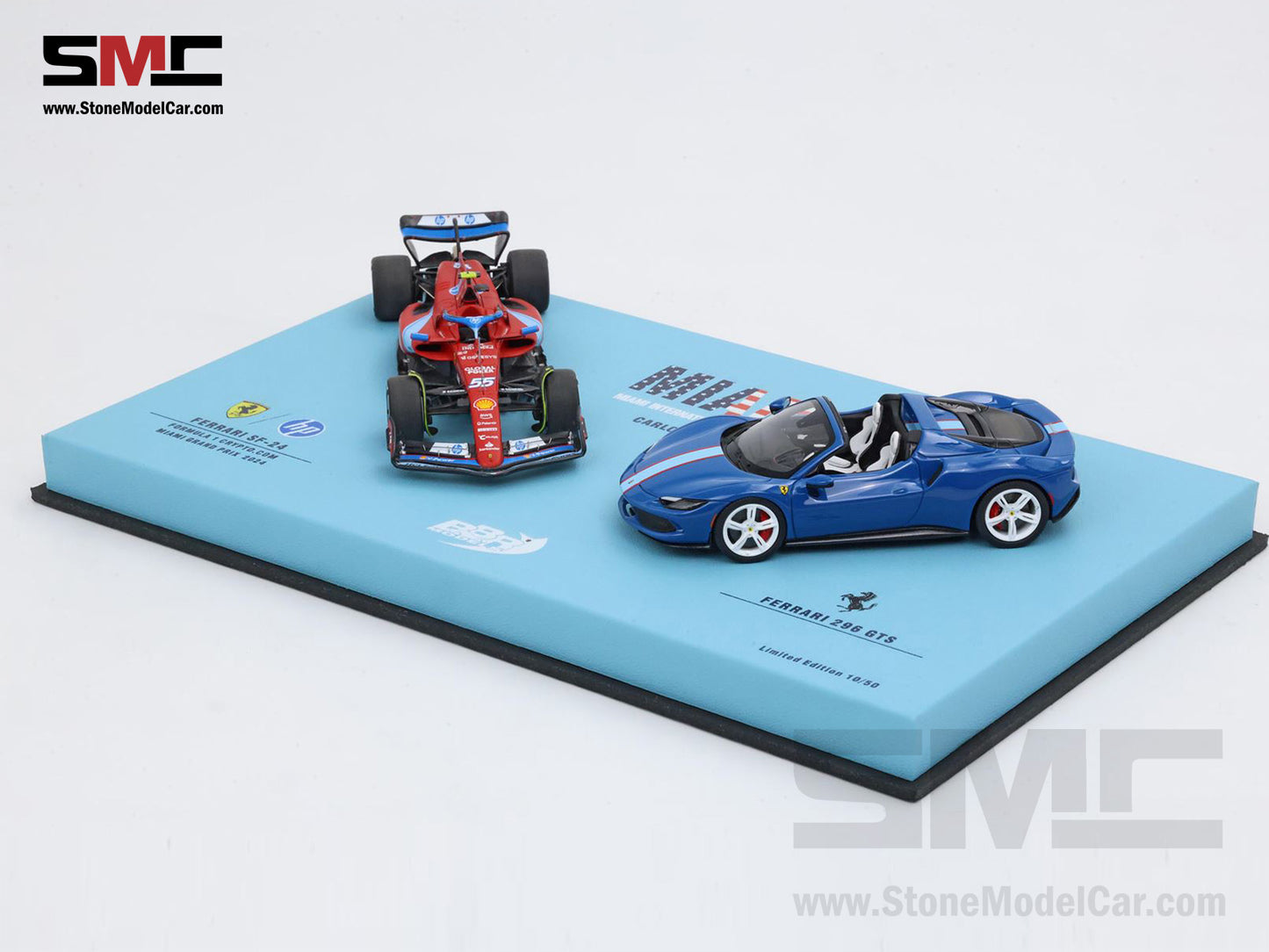 Ferrari F1 SF-24 & 296 GTS #55 Carlos Sainz USA Miami GP 2024 2x Car Set BBR 1:43 BBRC268BSET