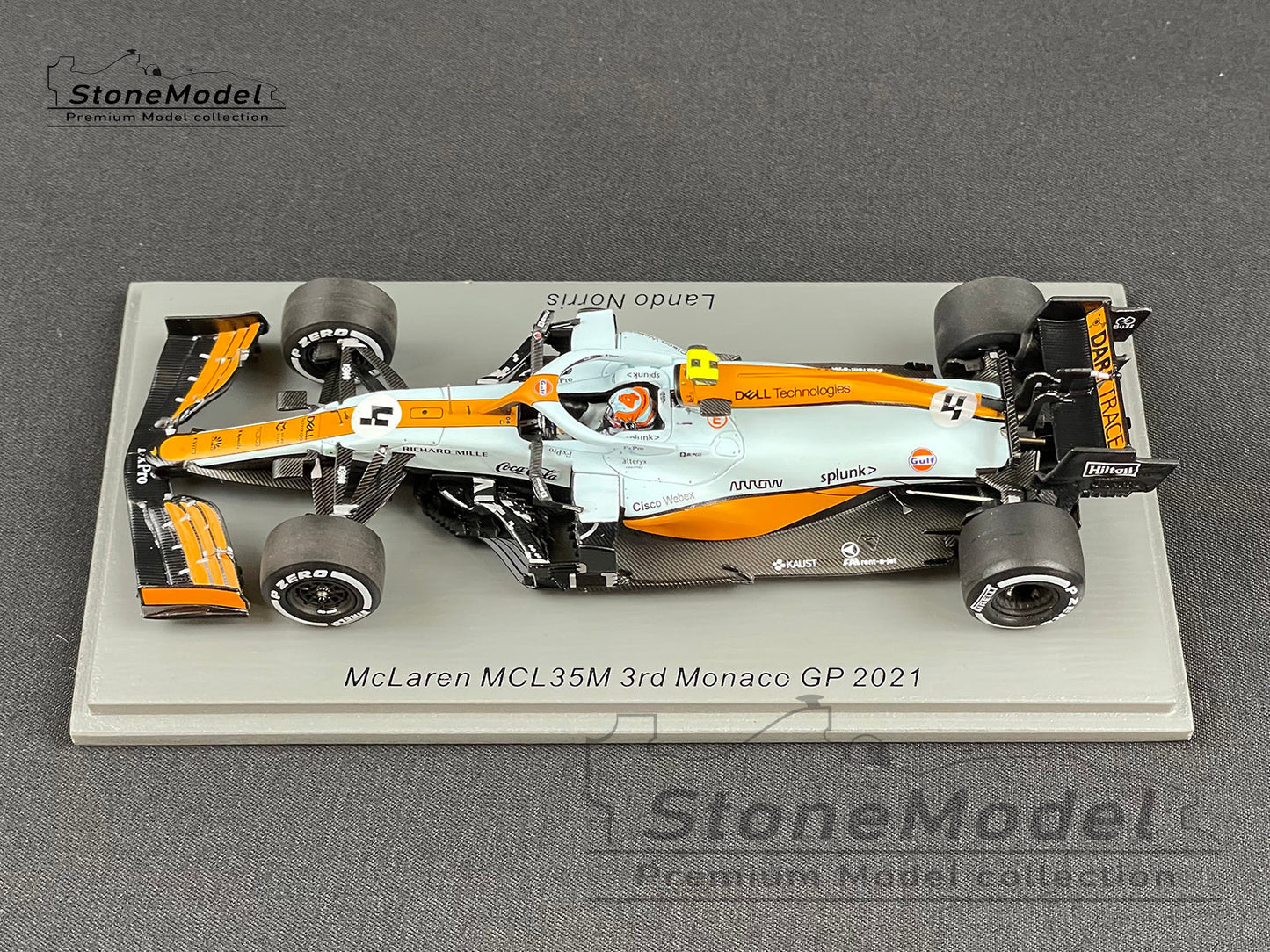 Mclaren F1 MCL35M 4 Lando Norris Monaco 2021 Spark 1:43 + Decal & Background Card