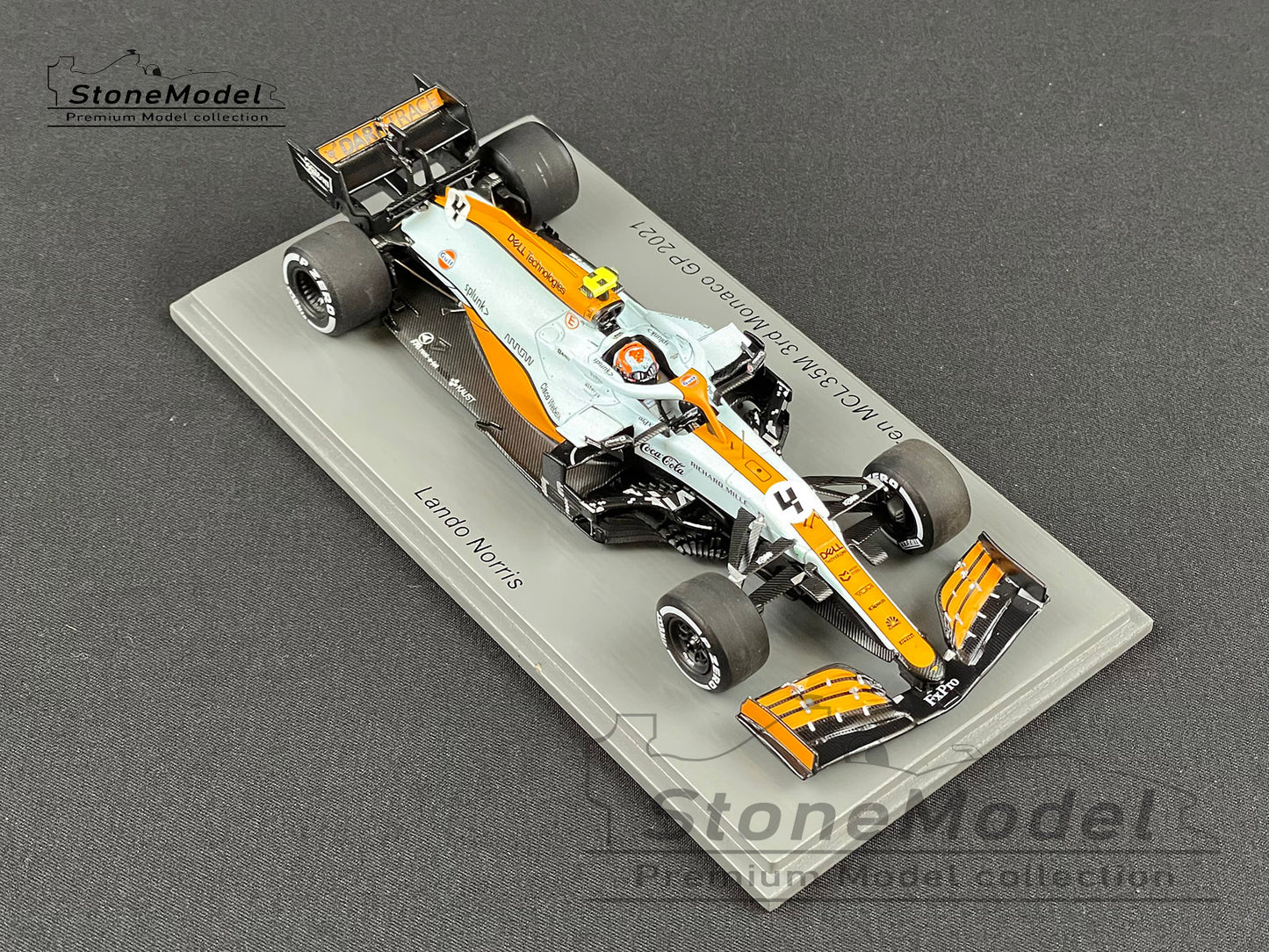 Mclaren F1 MCL35M 4 Lando Norris Monaco 2021 Spark 1:43 + Decal & Background Card