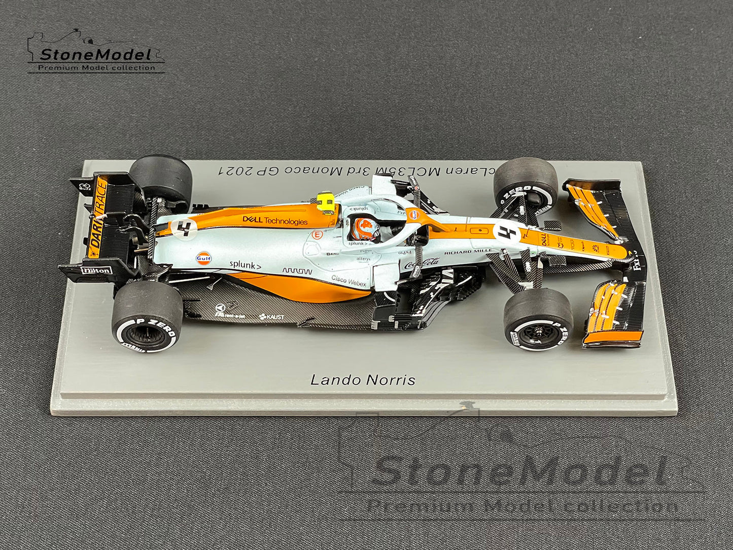 Mclaren F1 MCL35M 4 Lando Norris Monaco 2021 Spark 1:43 + Decal & Background Card