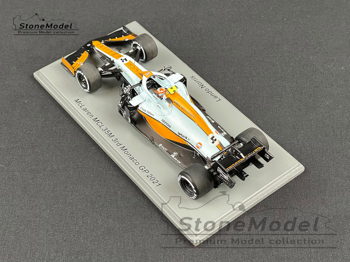 Mclaren F1 MCL35M 4 Lando Norris Monaco 2021 Spark 1:43 + Decal & Background Card