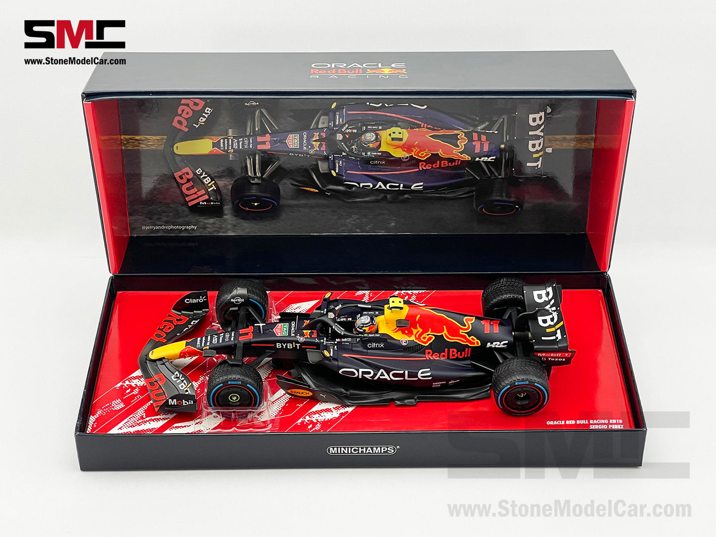 Red Bull F1 RB18 #11 Sergio Perez Monaco GP Winner 2022 with Rain Tires 1:18 MINICHAMPS