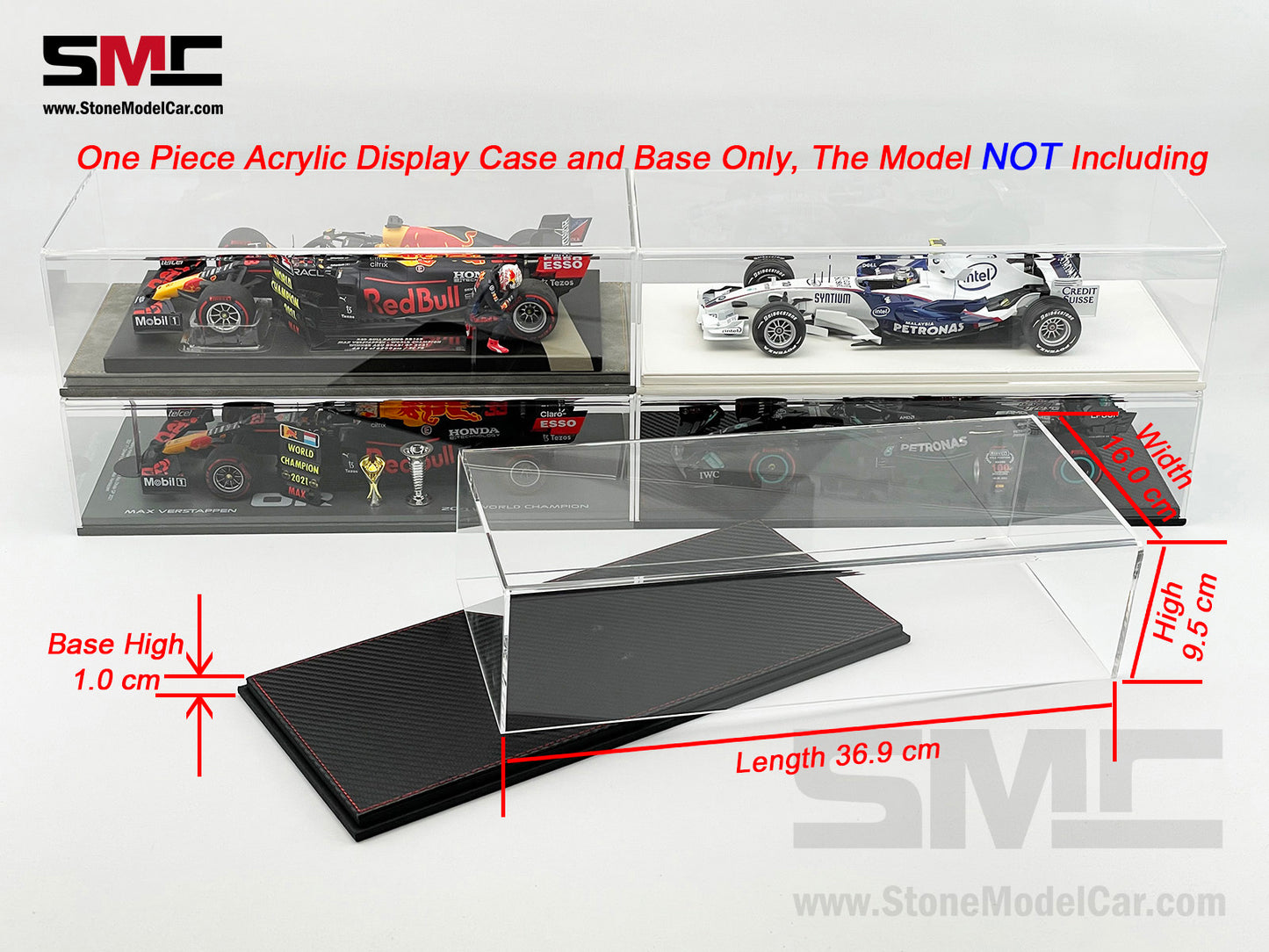 Premium Acrylic Display Cover & Show Case with Carbon Fiber Style Base for 1:18 Car Models