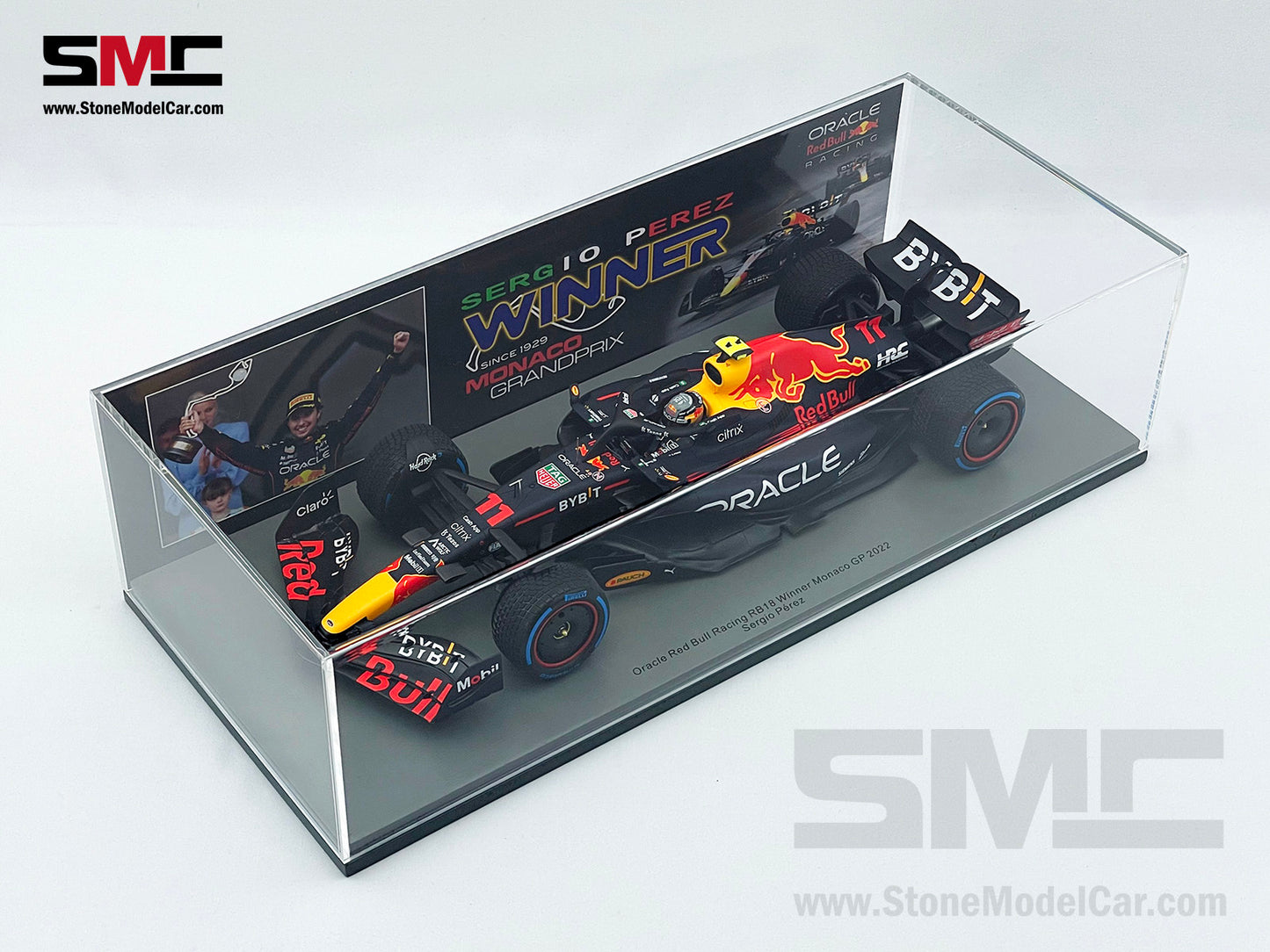 1:18 Spark Red Bull F1 RB18 #11 Sergio Perez Monaco GP Winner 2022 with Rain Tires