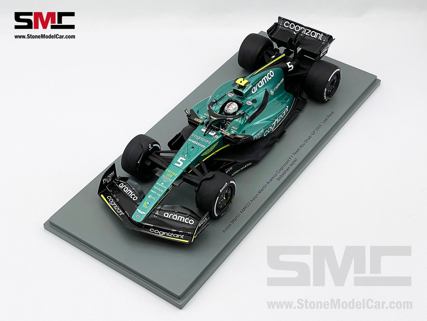 1:18 Spark Aston Martin F1 AMR22 #5 Sebastian Vettel Abu Dhabi GP 2022 Last Race