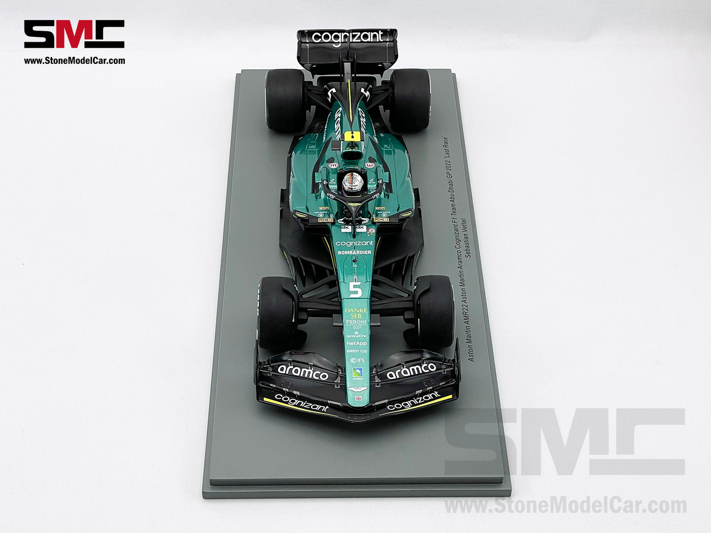 1:18 Spark Aston Martin F1 AMR22 #5 Sebastian Vettel Abu Dhabi GP 2022 Last Race