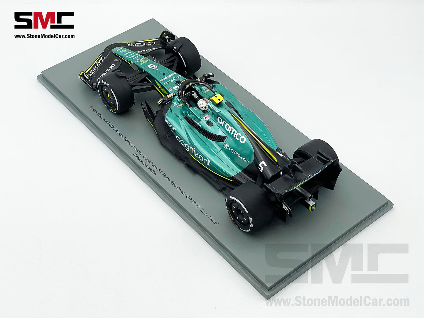1:18 Spark Aston Martin F1 AMR22 #5 Sebastian Vettel Abu Dhabi GP 2022 Last Race