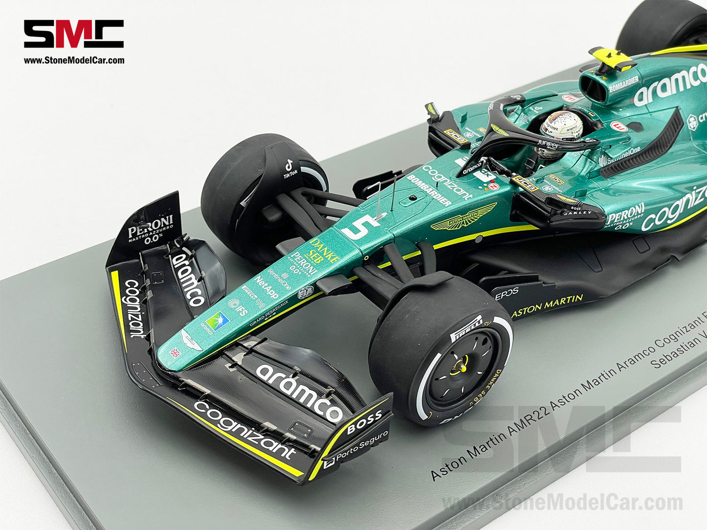 1:18 Spark Aston Martin F1 AMR22 #5 Sebastian Vettel Abu Dhabi GP 2022 Last Race