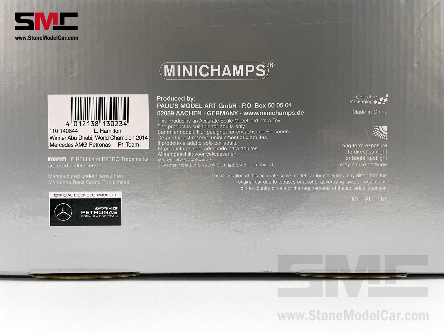2014 2x World Champion Mercedes F1 W05 #44 Lewis Hamilton Abu Dhabi GP 1:18 MINICHAMPS with Figure