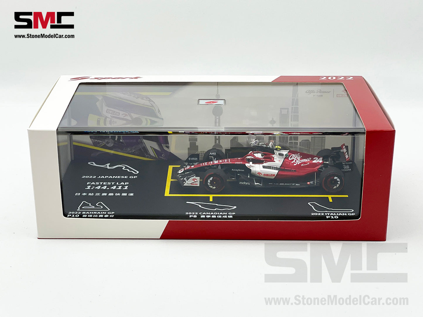 Alfa Romeo Sauber F1 C42 #24 Zhou Guanyu Year 2022 Bahrain GP 1st Point 1:43 Spark with Figure