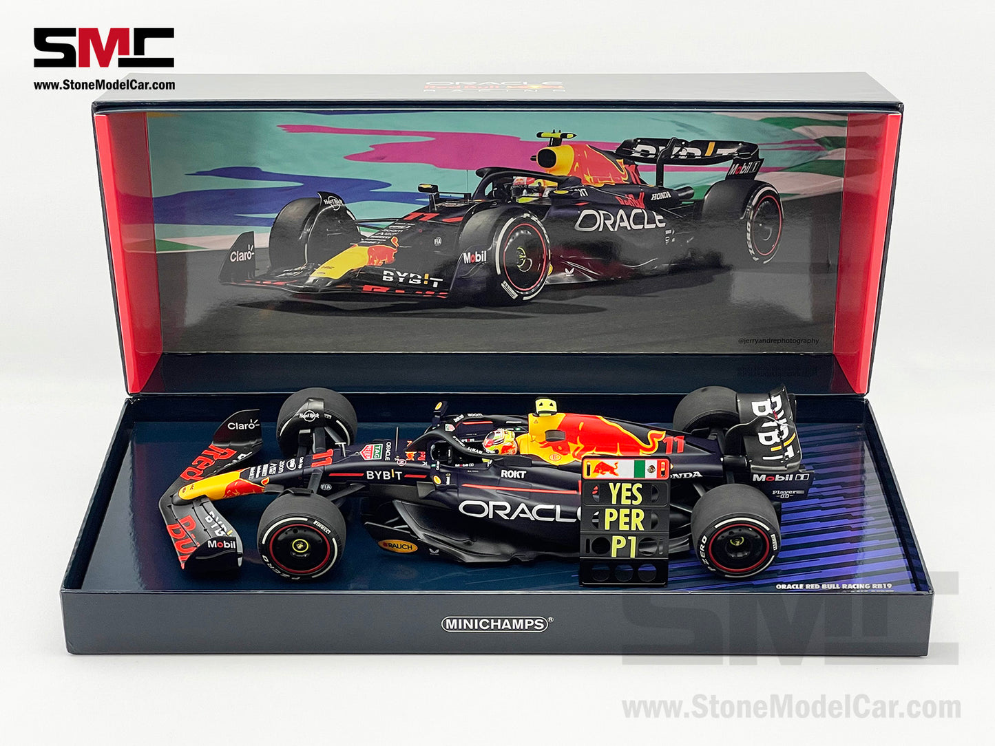 Red Bull F1 RB19 #11 Sergio Perez Saudi Arabian GP Winner 2023 1:18 MINICHAMPS Gift Box