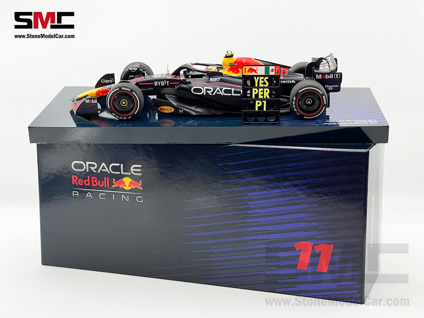 Red Bull F1 RB19 #11 Sergio Perez Saudi Arabian GP Winner 2023 1:18 MINICHAMPS Gift Box