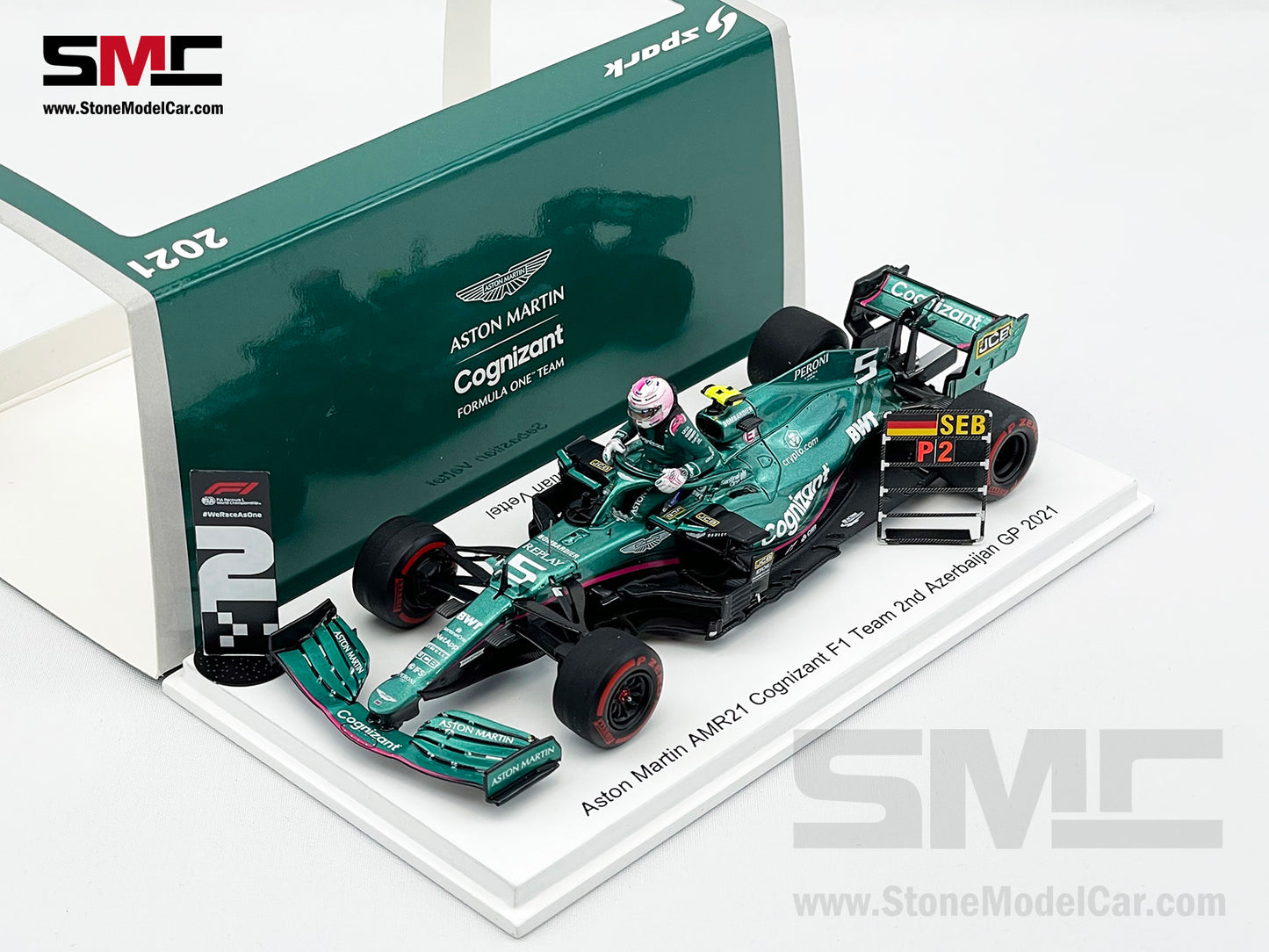 Aston Martin F1 AMR21 #5 Sebastian Vettel 2nd Azerbaijan GP 2021 1:43 Spark Figure Edition