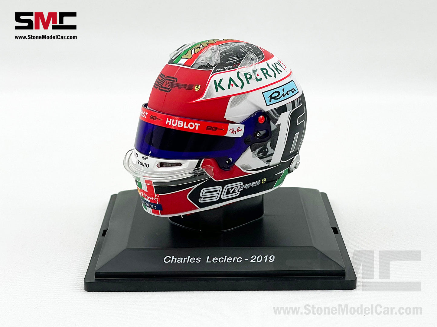 Ferrari F1 SF90 #16 Charles Leclerc Italy GP Monza Winner 2019 Spark 1:5 Miniature Helmet Model
