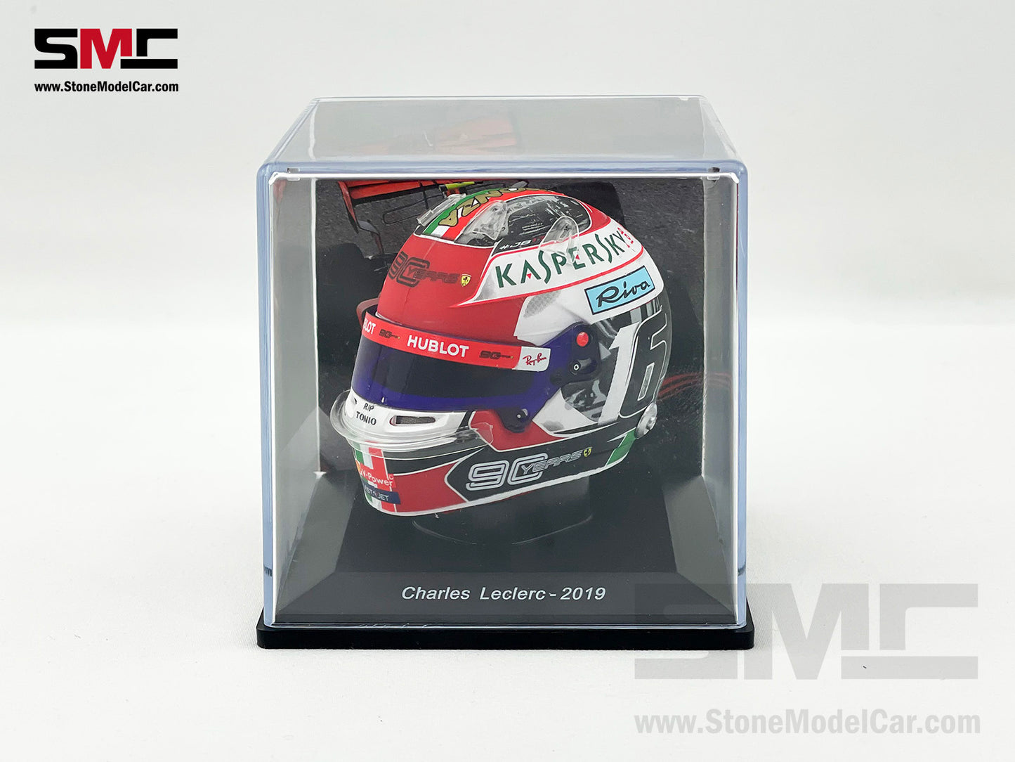 Ferrari F1 SF90 #16 Charles Leclerc Italy GP Monza Winner 2019 Spark 1:5 Miniature Helmet Model