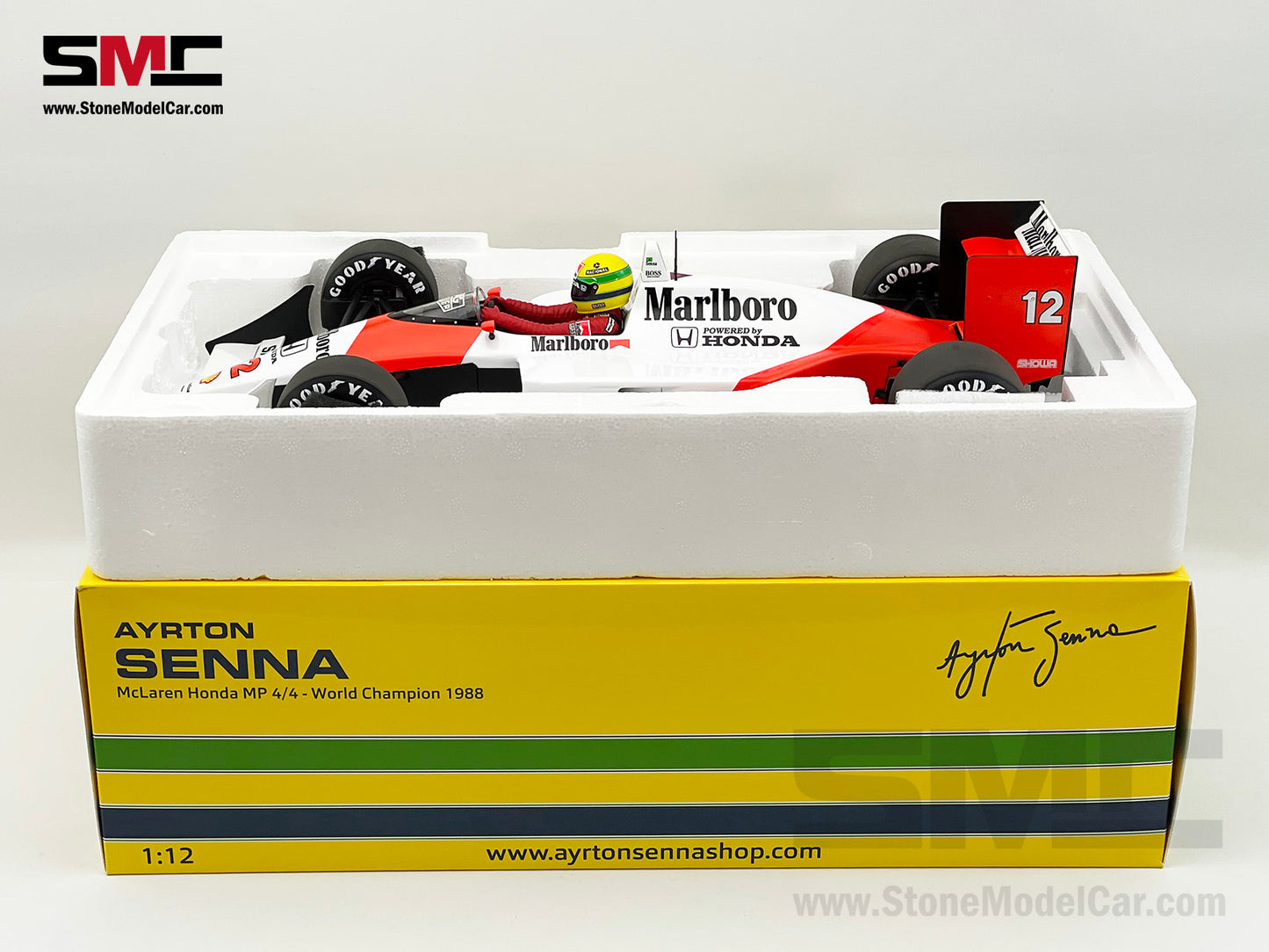Mclaren F1 MP4/4 Ayrton Senna Japan 1988 World Champion 1:12 MINICHAMPS with Decal