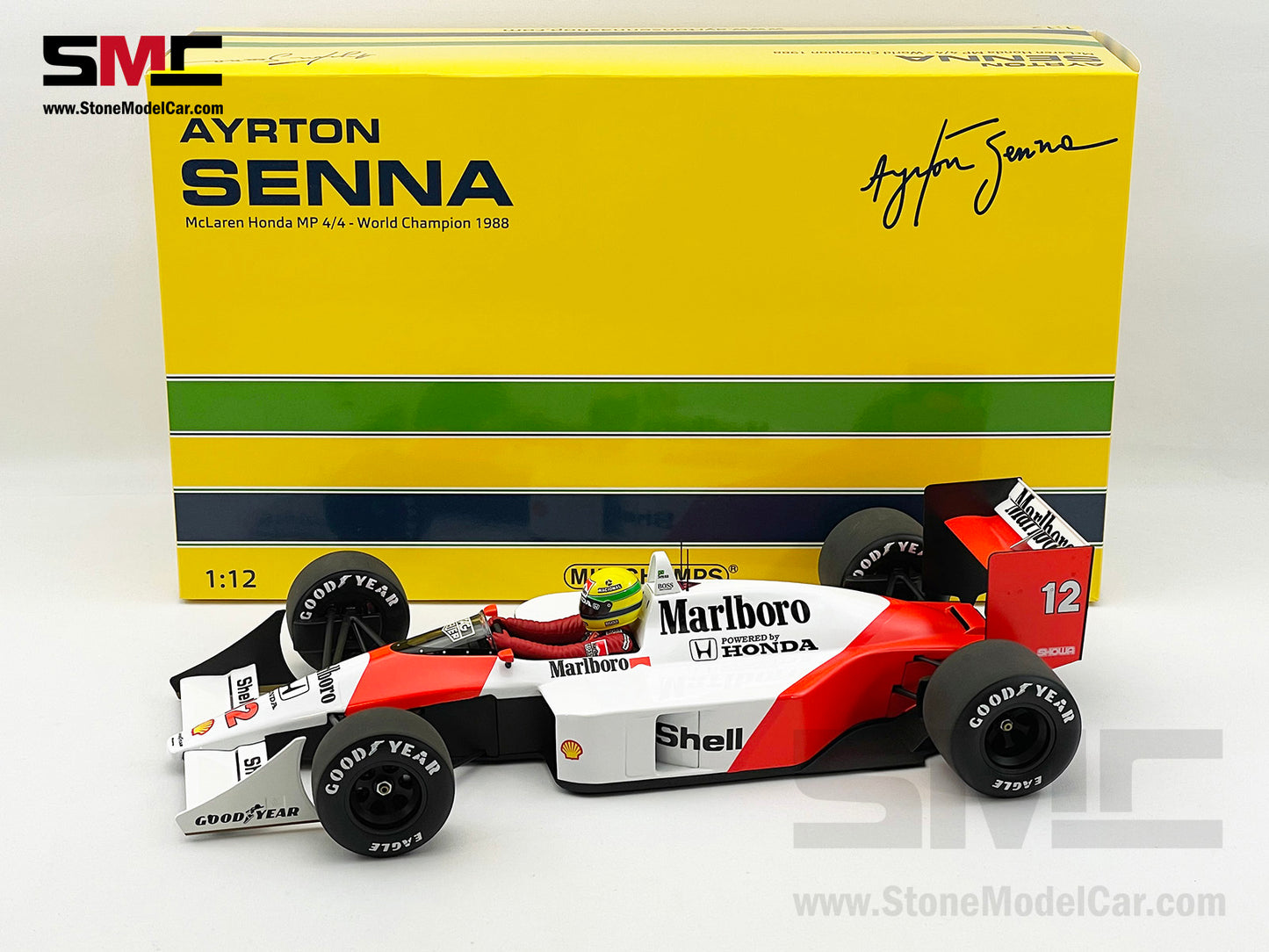 Mclaren F1 MP4/4 Ayrton Senna Japan 1988 World Champion 1:12 MINICHAMPS with Decal