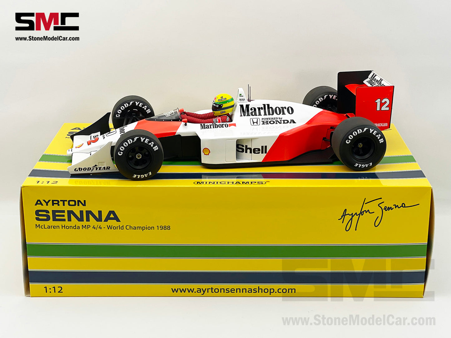 Mclaren F1 MP4/4 Ayrton Senna Japan 1988 World Champion 1:12 MINICHAMPS with Decal