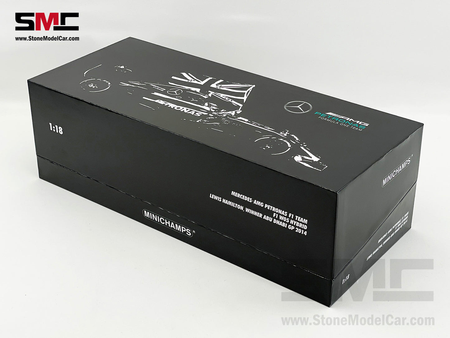 2014 2x World Champion Mercedes F1 W05 #44 Lewis Hamilton Abu Dhabi GP 1:18 MINICHAMPS Gift Box