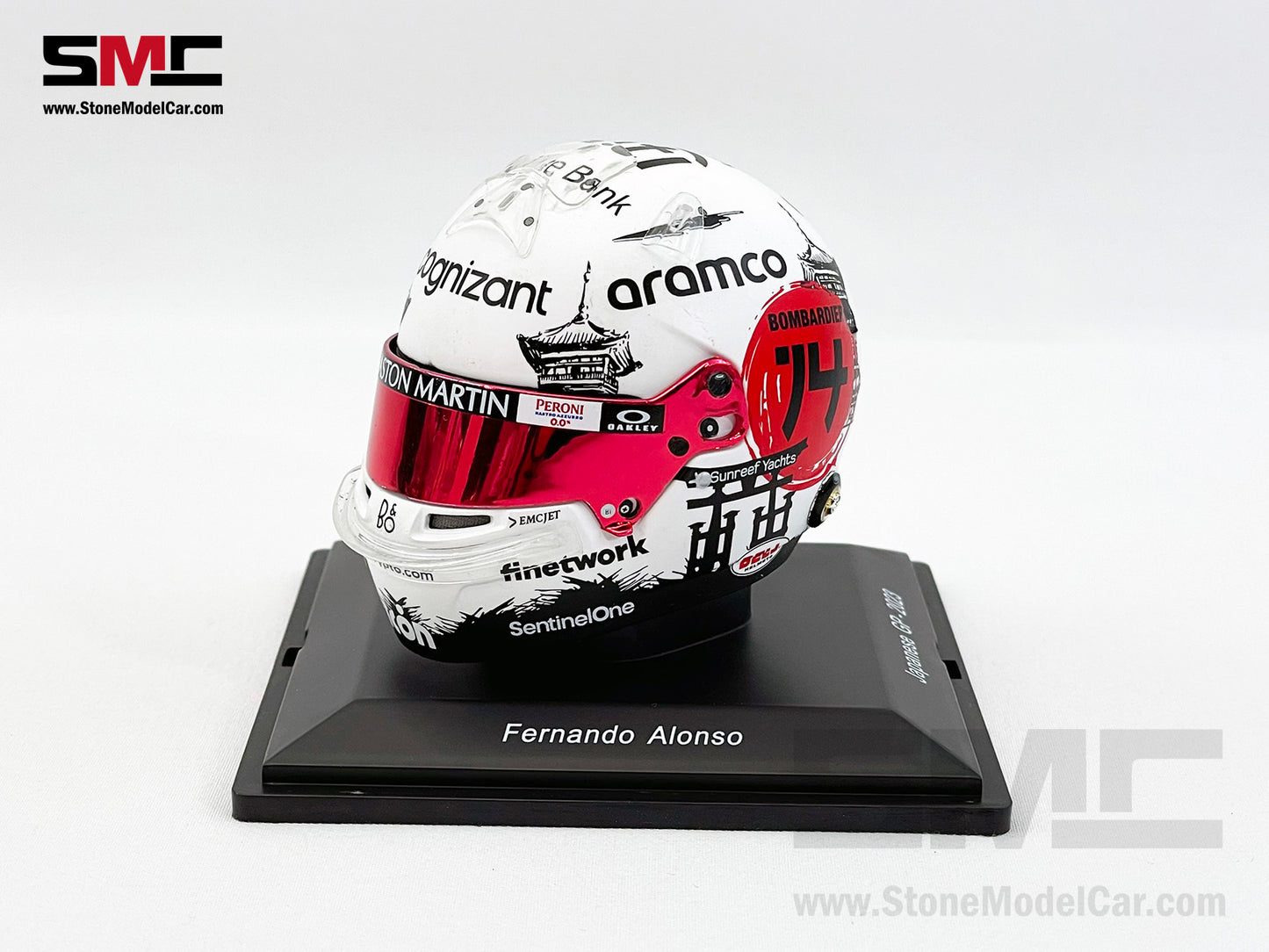 Aston Martin F1 AMR23 #14 Fernando Alonso Japan GP 2023 Spark 1:5 Miniature Helmet Model
