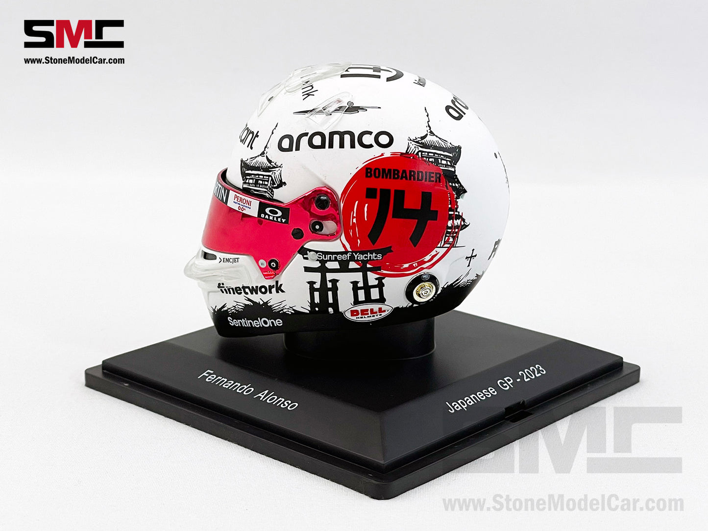 Aston Martin F1 AMR23 #14 Fernando Alonso Japan GP 2023 Spark 1:5 Miniature Helmet Model