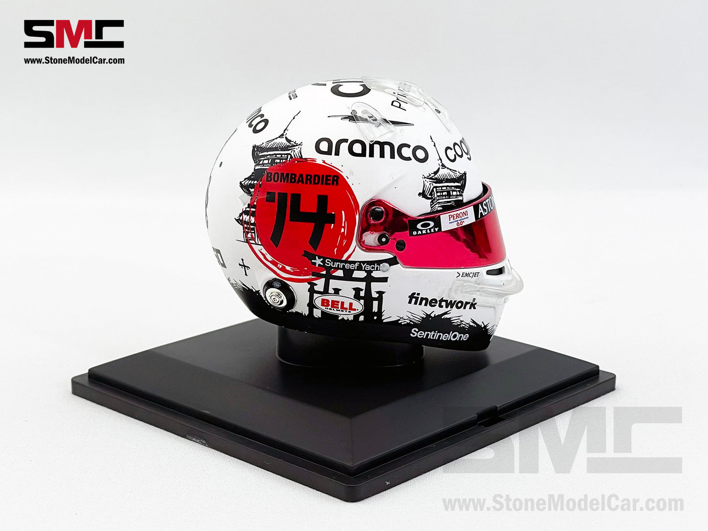 Aston Martin F1 AMR23 #14 Fernando Alonso Japan GP 2023 Spark 1:5 Miniature Helmet Model