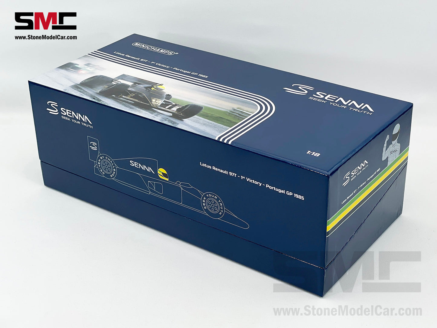 Lotus F1 97T #12 Ayrton Senna Portugal GP 1985 1st Career Win 1:18 MINICHAMPS with JPS Decal