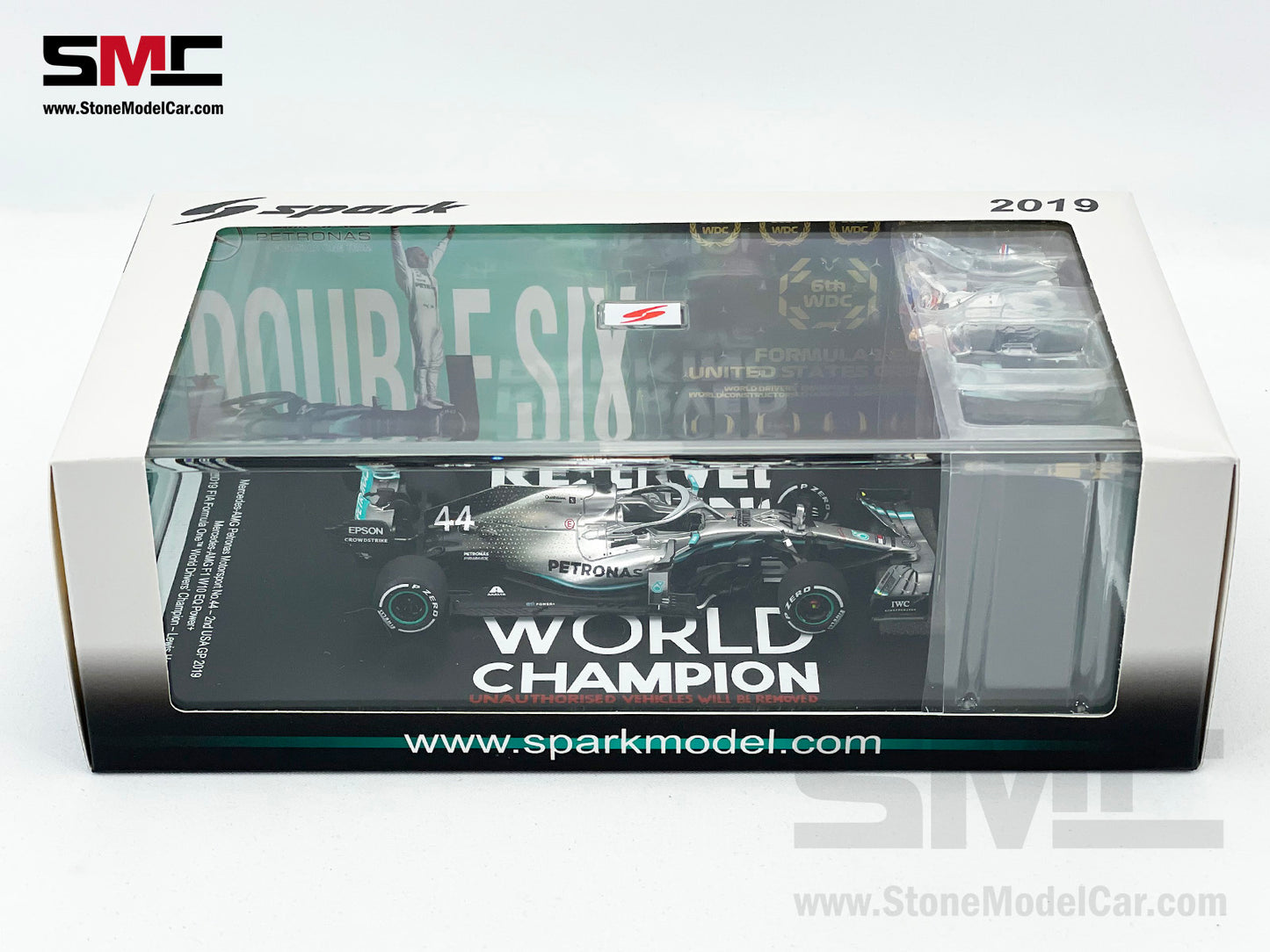 2019 6x World Champion Mercedes F1 W10 #44 Lewis Hamilton US GP 2nd 1:43 Spark Figure Edition