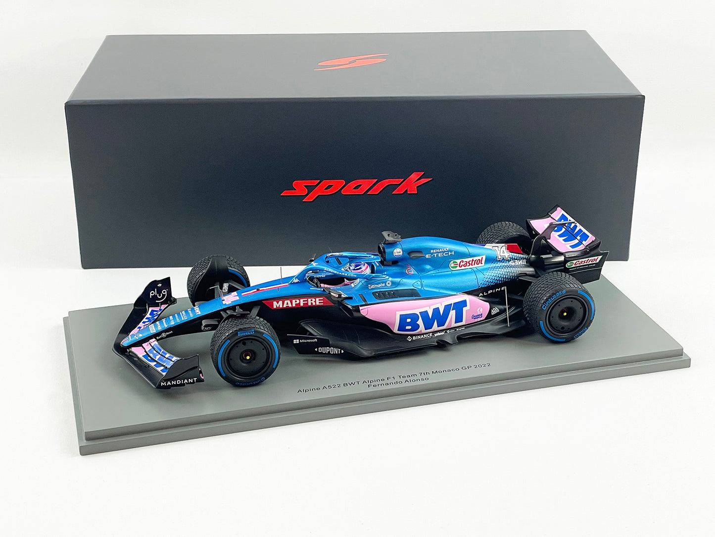 2022 Alpine Renault BWT F1 A522 #14 Fernando Alonso Monaco GP 1:18 Spark 18S750