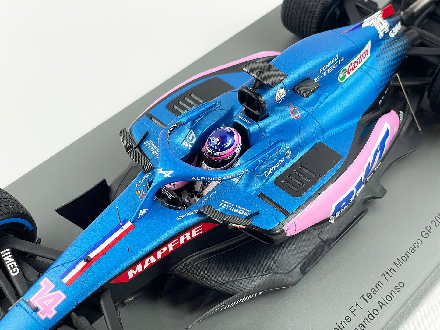 2022 Alpine Renault BWT F1 A522 #14 Fernando Alonso Monaco GP 1:18 Spark 18S750
