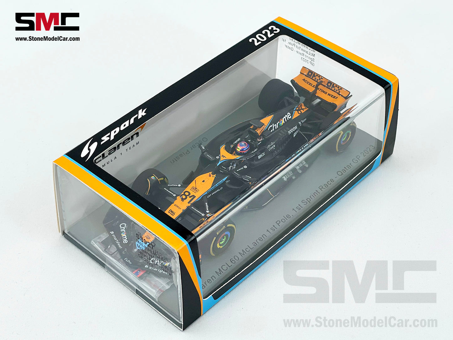 McLaren F1 MCL60 #81 Oscar Piastri 1st Pole & Spirit Race Winner Qatar GP 2023 Spark 1:43 S8927