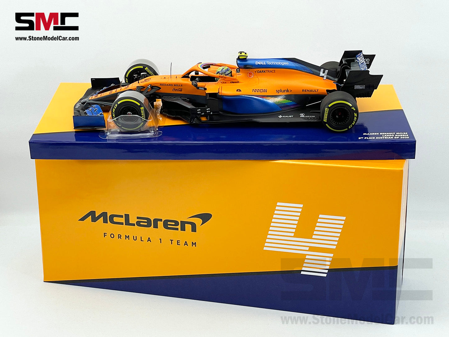 McLaren F1 MCL35 #4 Lando Norris Austrian 2020 1st Career Podium 1:18 MINICHAMPS Gift Box