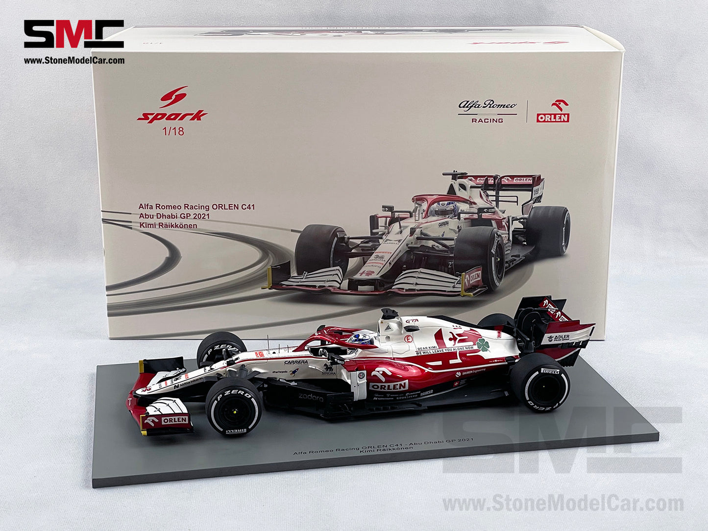 Spark 1:18 F1 Alfa Romeo Saubar C41 #7 Kimi Raikkonen Abu Dhabi GP 2021 Last Race