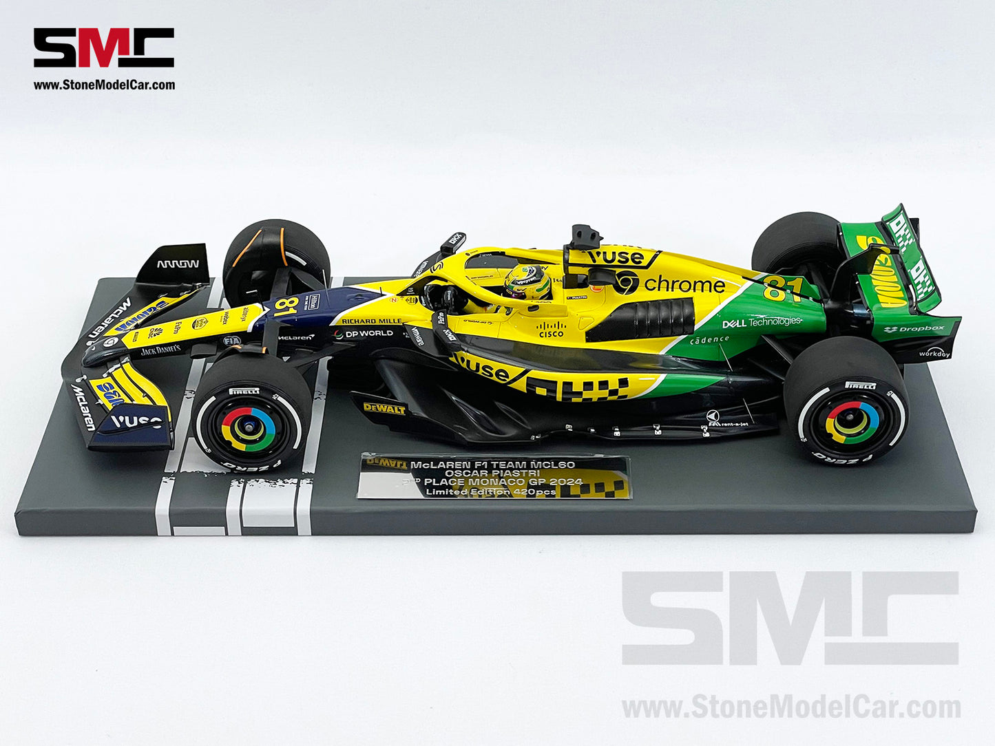 McLaren F1 MCL38 #81 Oscar Piastri 2nd Monaco GP 2024 Special Livery 1:18 MINICHAMPS