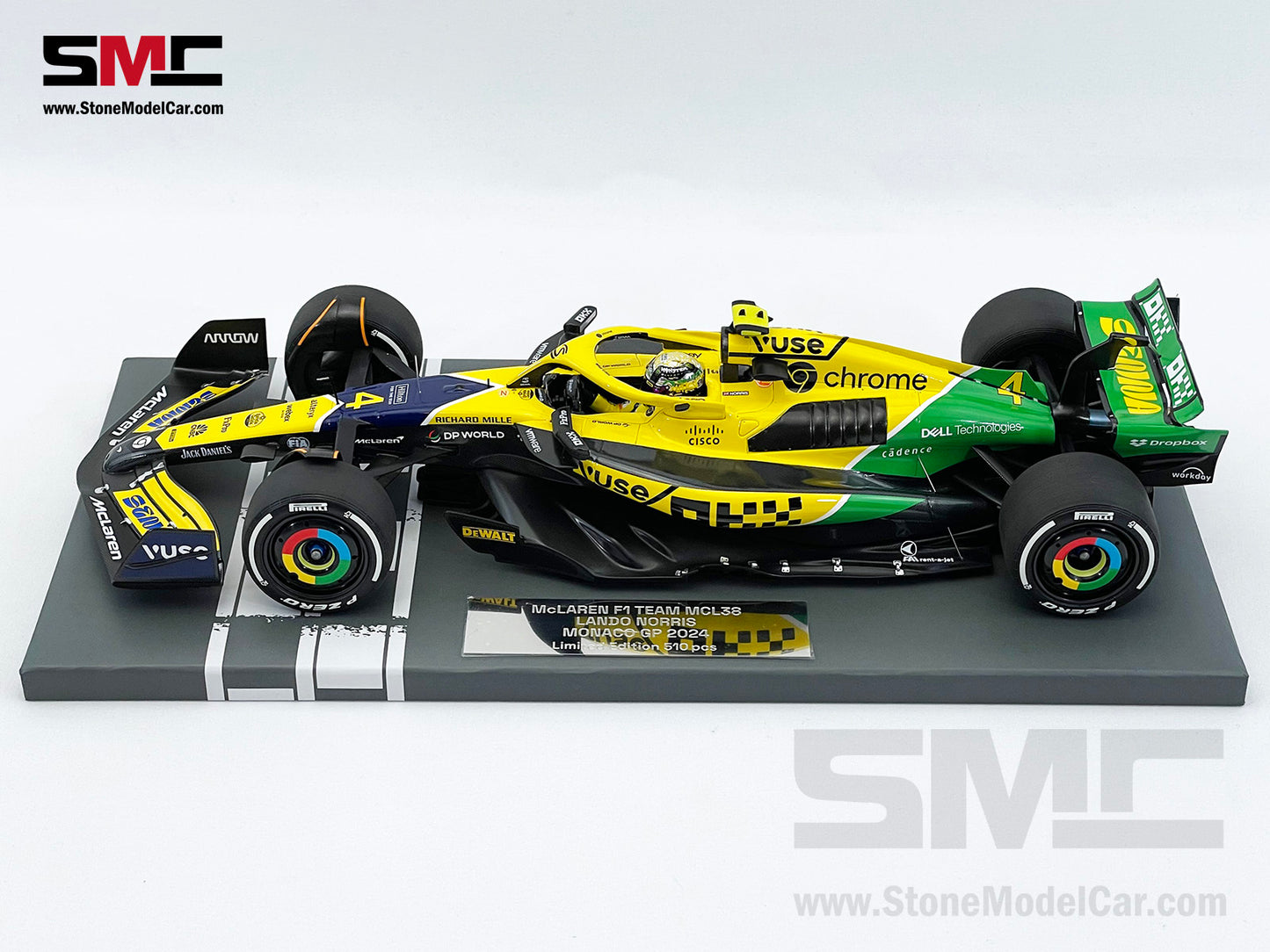McLaren F1 MCL38 #4 Lando Norris 4th Monaco GP 2024 Special Livery 1:18 MINICHAMPS