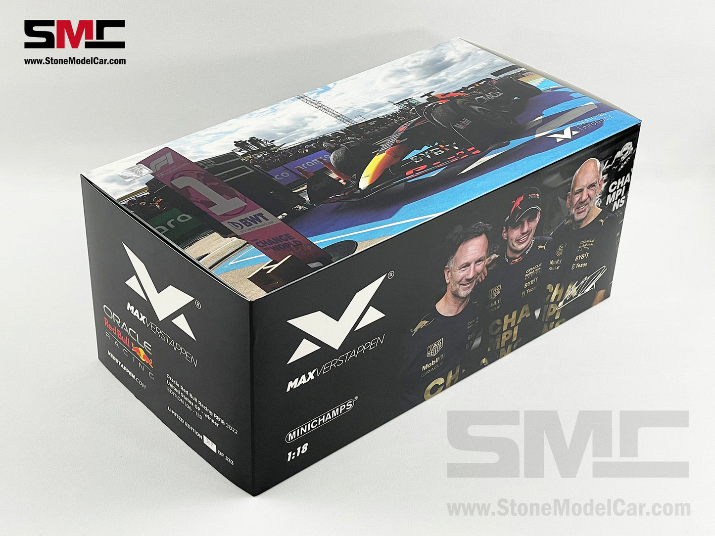 2022 F1 World Champion #1 Max Verstappen Red Bull RB18 US GP 1:18 MINICHAMPS
