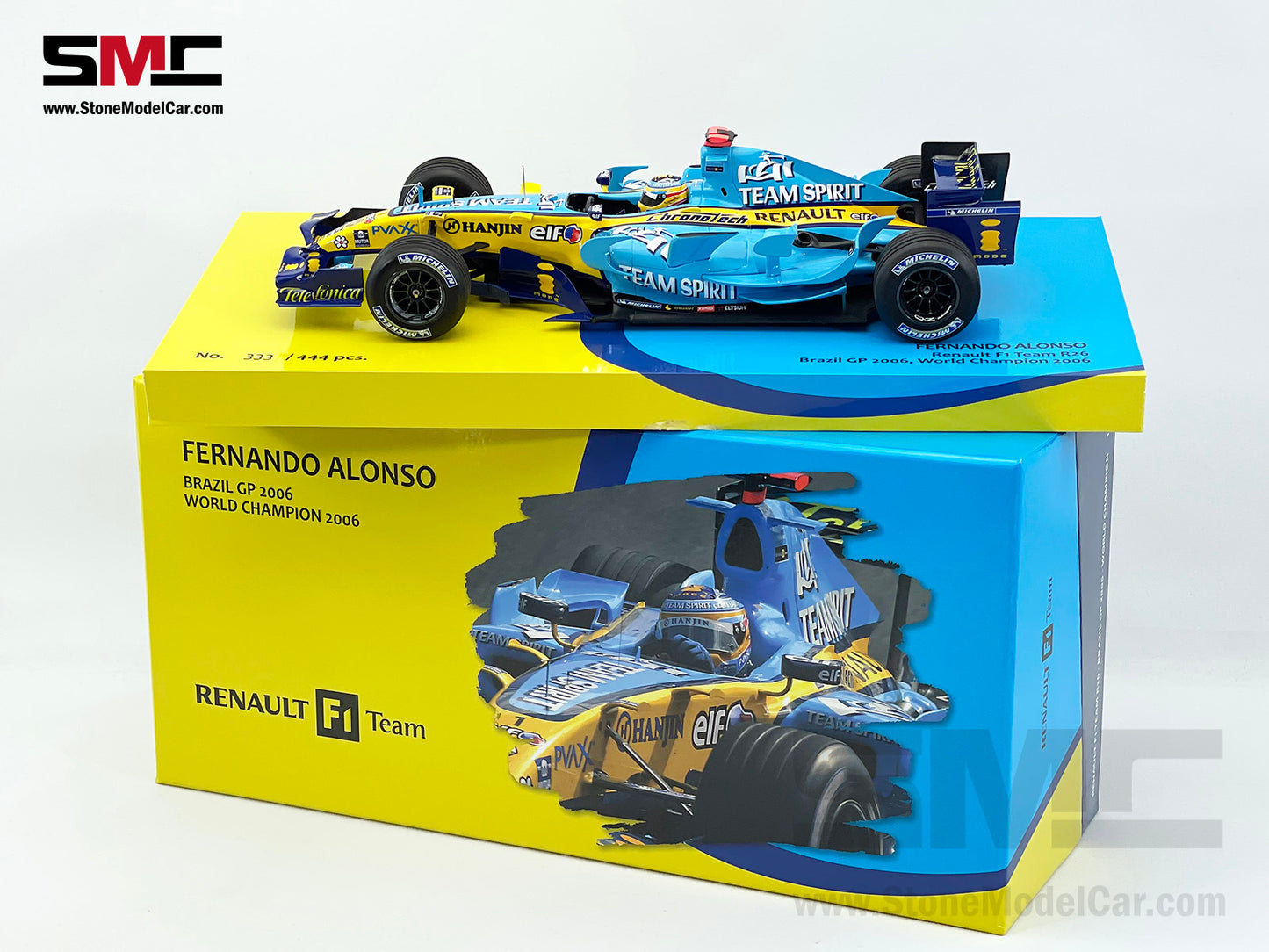 Renault F1 R26 #1 Fernando Alonso Brazil GP 2006 2x Times World Champion 1:18 MINICHAMPS Resin Edition Gift Box