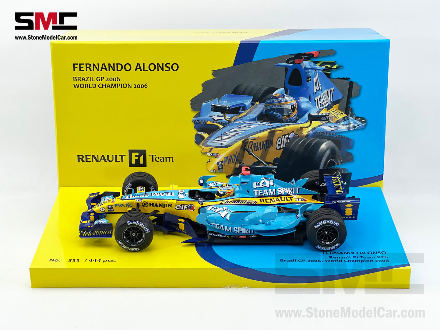 Renault F1 R26 #1 Fernando Alonso Brazil GP 2006 2x Times World Champion 1:18 MINICHAMPS Resin Edition Gift Box