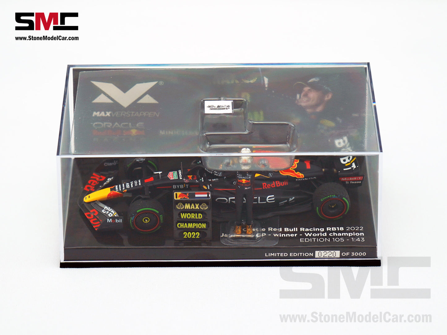 #1 Max Verstappen 2022 World Champion Red Bull F1 RB18 Japan GP 1:43 MINICHAMPS with Figure