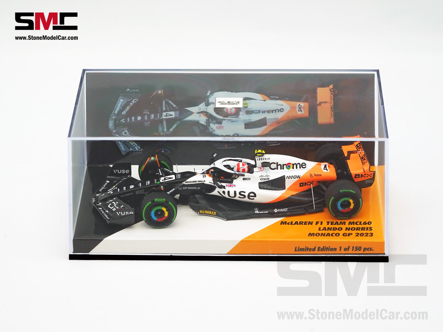 Mclaren F1 MCL60 #4 Lando Norris Monaco GP 2023 Triple Crown Livery 1:43 MINICHAMPS High Box