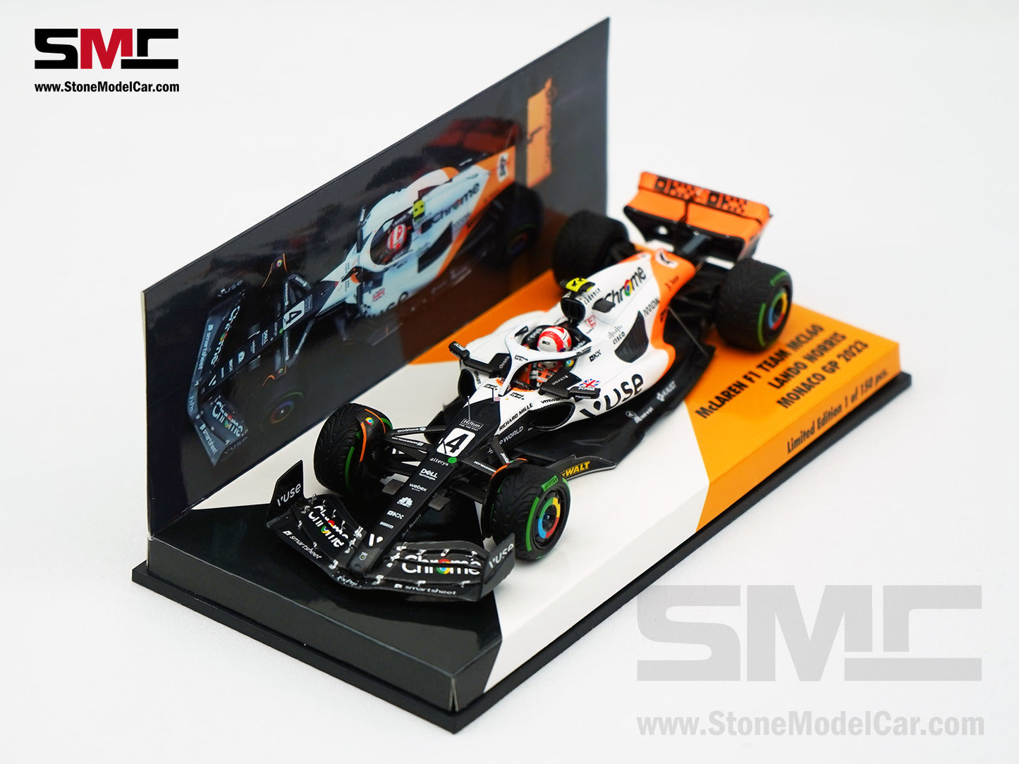 Mclaren F1 MCL60 #4 Lando Norris Monaco GP 2023 Triple Crown Livery 1:43 MINICHAMPS High Box